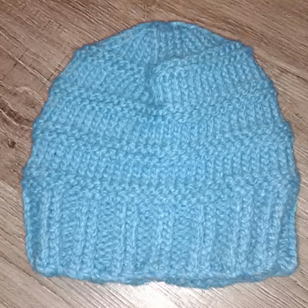 Chunky Light Blue Hand Knitted Beanie Hat wool